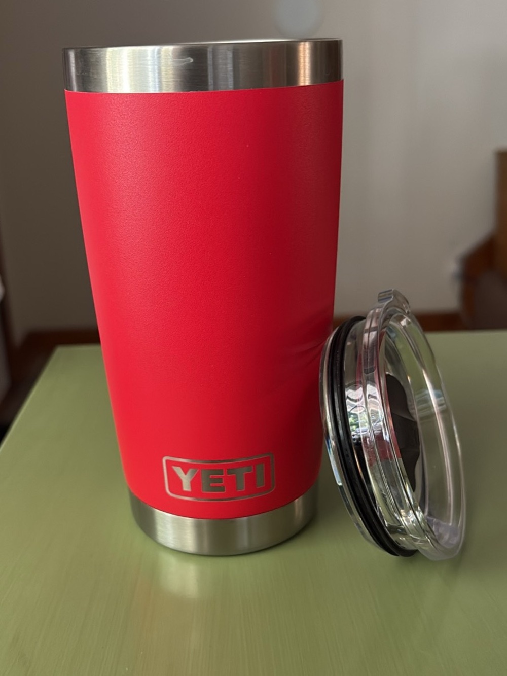 20 oz red YETI Rambler Tumbler with Dodge brand logo